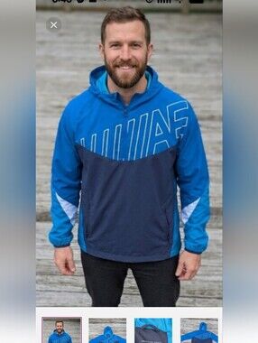 Men's Blue Two-Tone Hooded Windbreaker Jacket -American Eagle